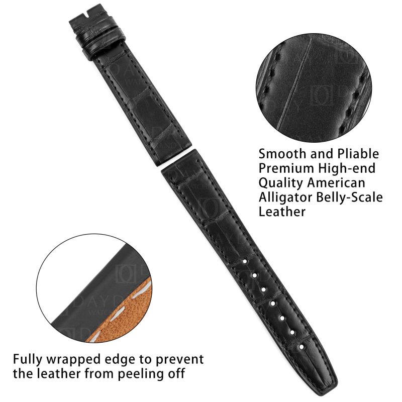 Custom Handmade-black-alligator-leather-watch-band-Santoni-for-IWC-Portofino-ladies Schaffhause Portuguese-watch-band for sale aftermarket