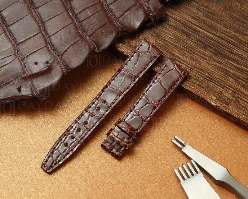 Personalized Handmade-brown-alligator croco-leather-watch-band-Santoni-for-IWC-Schaffhause Portuguese Portofino-ladies-watch-band replacement aftermarket