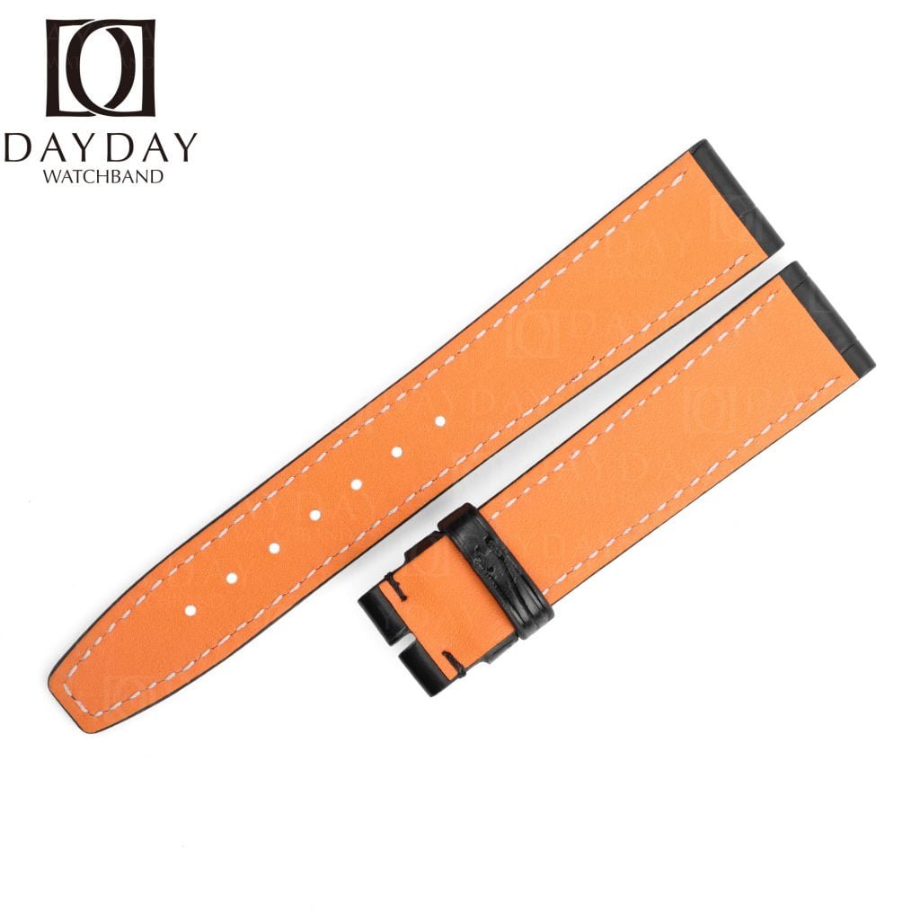Personalized Handmade-black-alligator croco-leather-watch-band-Santoni-for-IWC-Portofino-ladies-watch-band replacement aftermarket