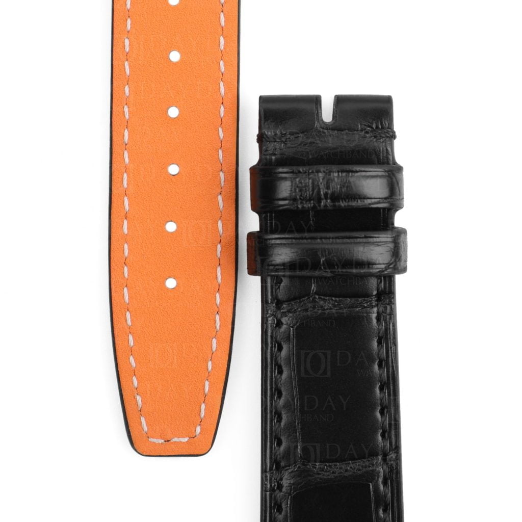 Personalized Handmade-black-alligator croco-leather-watch-band-Santoni-for-IWC-Portofino-ladies-watch-band replacement aftermarket