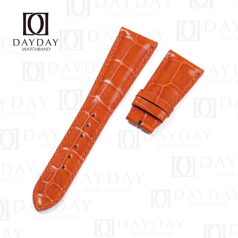 High-gloss Orange Alligator leather watch band Patek Philippe Calatrava Complications straps replacement for sale