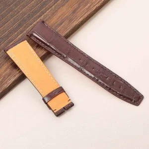 Custom handmade replacement brown Santoni alligator leather watch band for IWC Portuguese Portofino watch orange lining