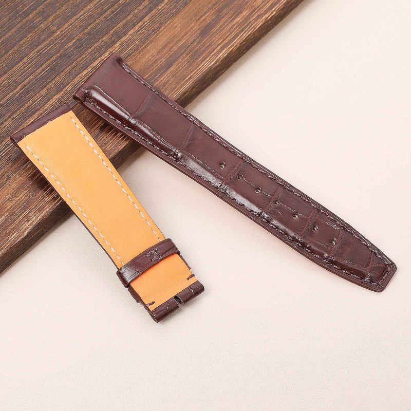 Custom handmade replacement brown Santoni alligator leather watch band strap 20mm 21mm 22mm for IWC Portuguese Portofino watch orange lining
