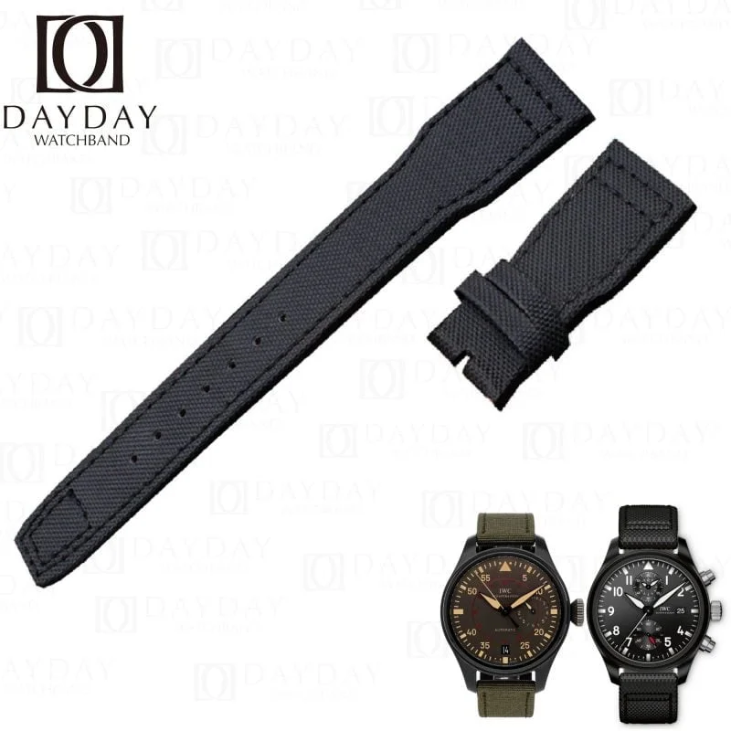 Custom handmade New-20mm-21mm-Black-Canvas-fabric-Strap-Band replacement-Compatible-for-IWC-Schaffhause Mark Pilot-Top-Gun aftermarket