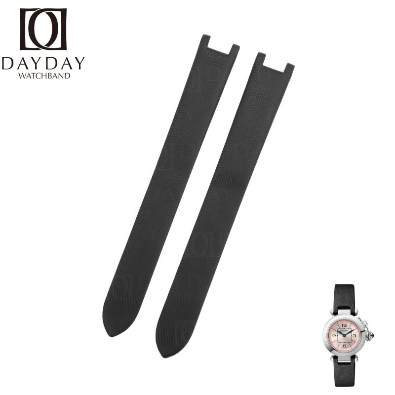 Pasha De Cartier Satin black leather watch strap replacement watch band