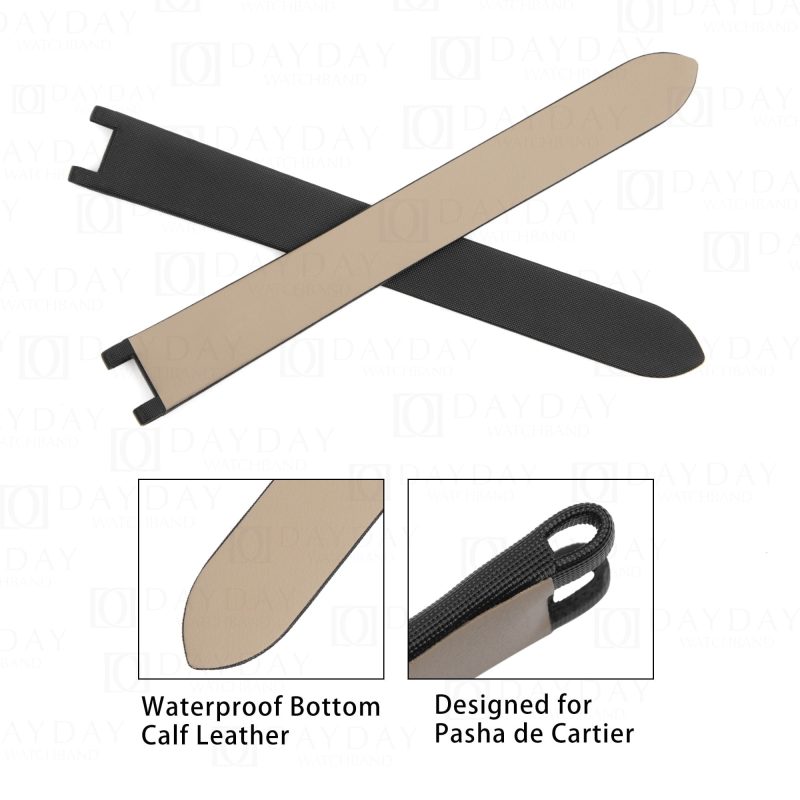 Pasha De Cartier Satin black leather watch strap replacement watch band