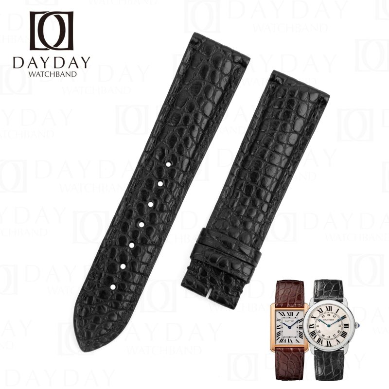 Personalized black crocodile leather watch strap for Cartier Tank Solo XL pin buckle