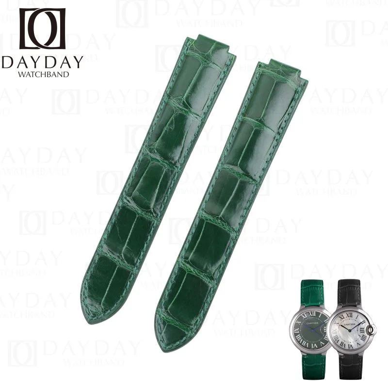 Replacement-alligator-leather-strap-green-watch-band-for-Ballon-Bleu-de-Cartier