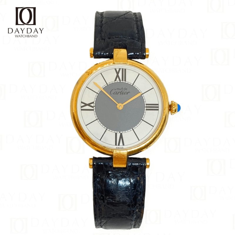Replacement black alligator leather strap for vintage Cartier vendome must de Cartier watchbands (1)