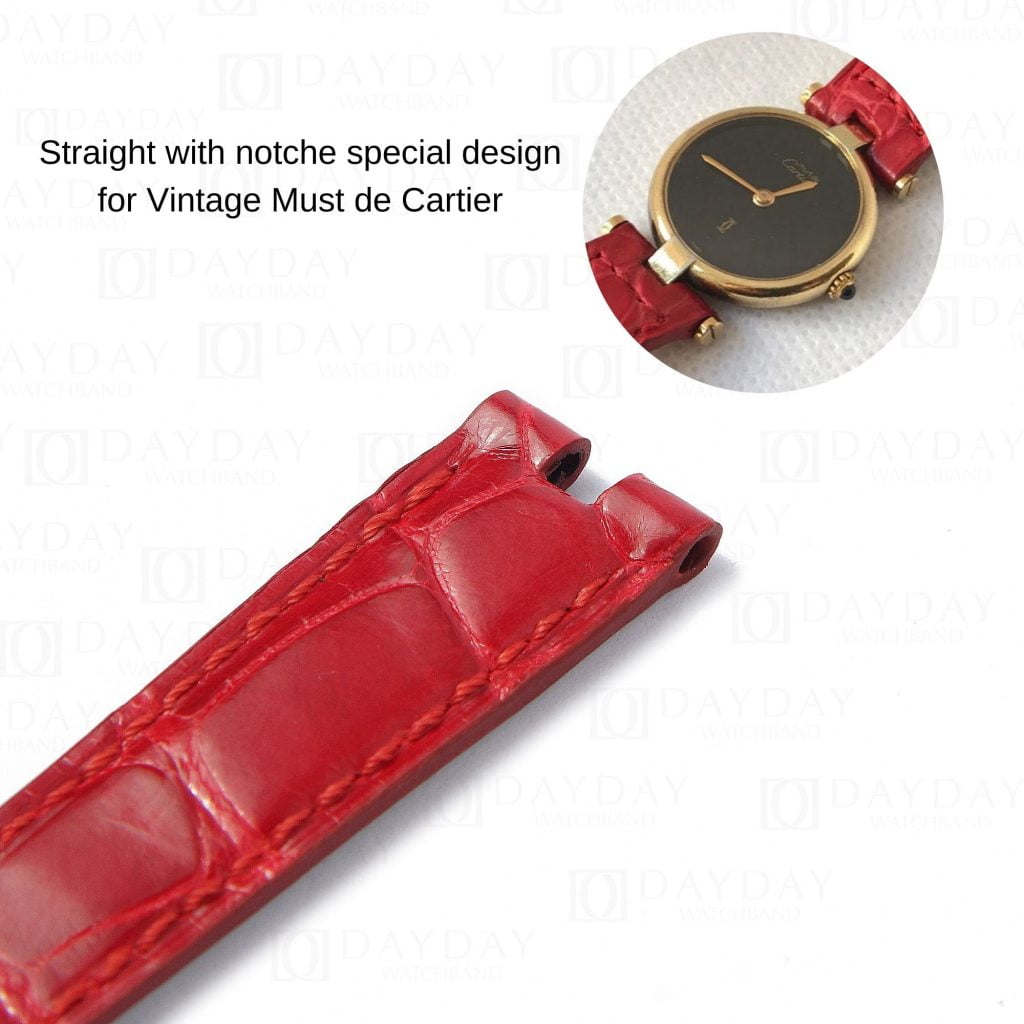 Replacement red alligator leather strap for vintage Cartier vendome must de Cartier watch band