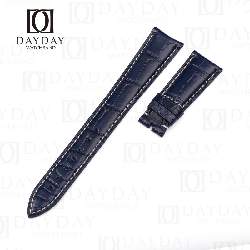 Replacement watch band Rolex Cellini Time moonphase 50505 Blue Leather watch strap Genuine Alligator 20mm curved end (1)