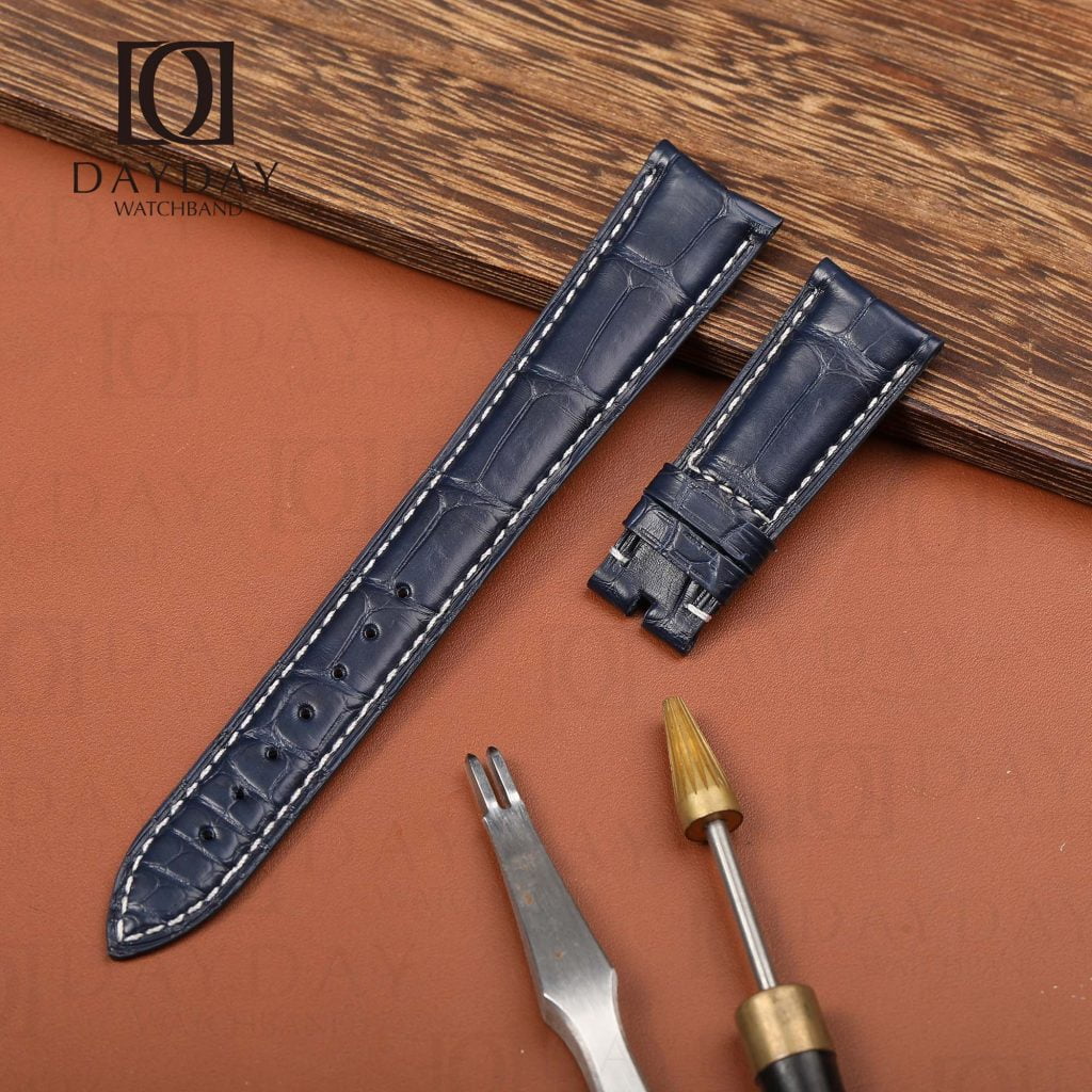 Replacement watch band Rolex Cellini Time moonphase 50505 Blue Leather watch strap Genuine Alligator 20mm curved end (2)