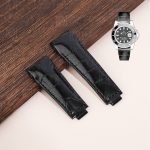 Rolex-Submariner-high-gloss-black-Alligator-leather-watch-strap-band-20mm-replacement-curved-end