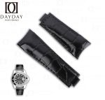 Rolex-Submariner-high-gloss-black-Alligator-leather-watch-strap-band-20mm-replacement-curved-end