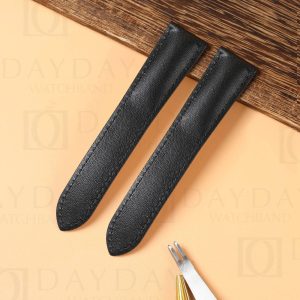 custom calfskin black leather watch band for Cartier Tank Solo Ronde