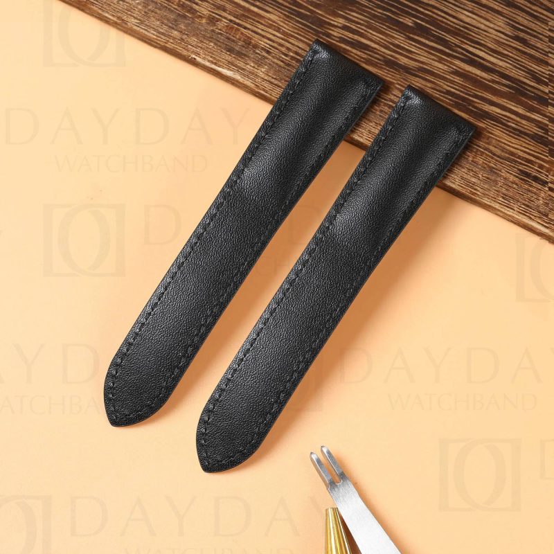 custom calfskin black leather watch band for Cartier Tank Solo Ronde