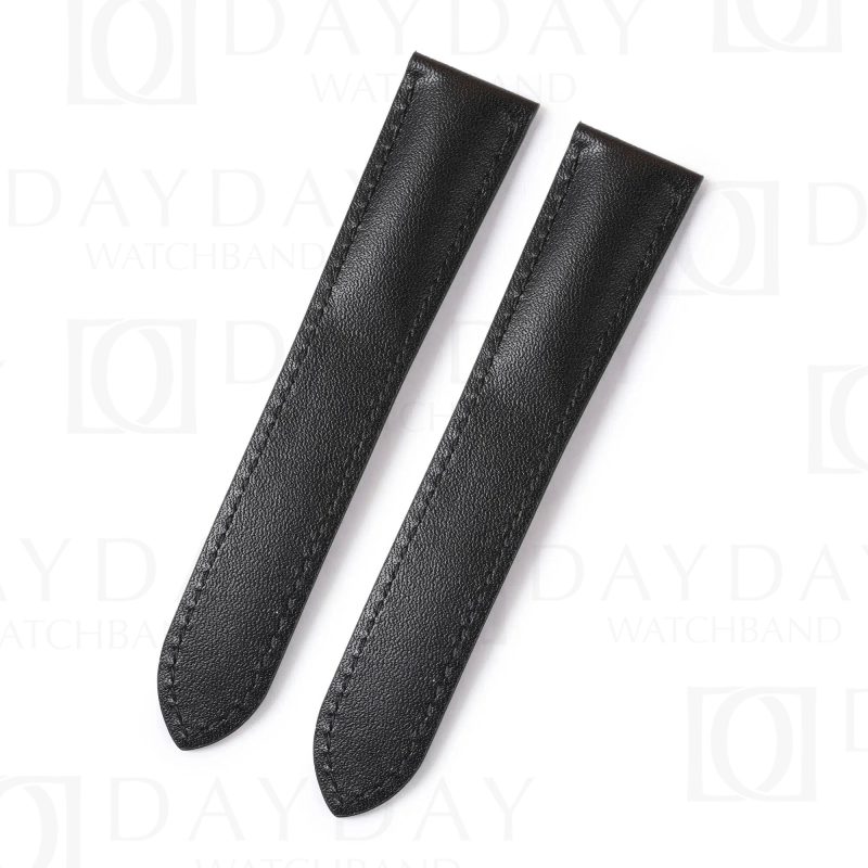 custom calfskin black leather watch band for Cartier Tank Solo Ronde