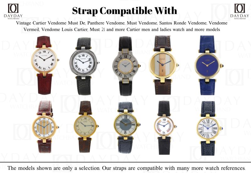 custom handmade leather watch strap band replacement for Cartier Vendome Must De Vermeil