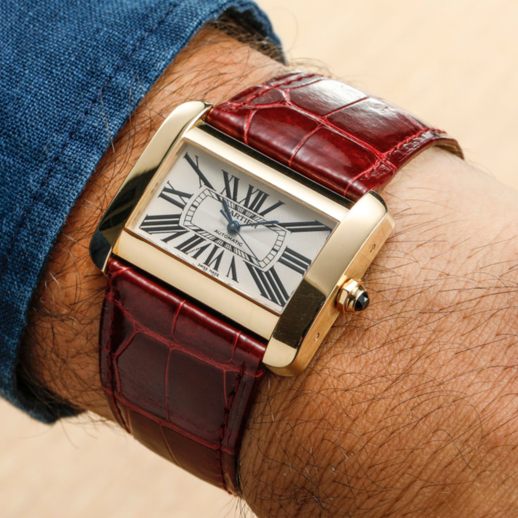 daydaywatchband red alligator crocodile leather watch strap band replacement for Cartier Tank Divan XL Large