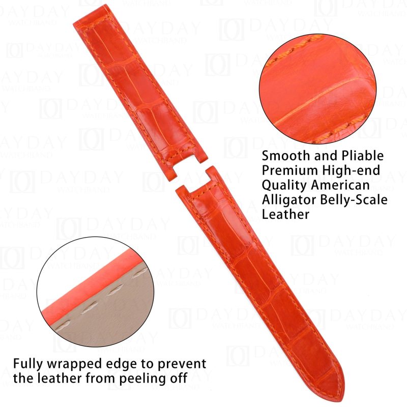 replacement Orange Leather Watch Band Single Folded fit for Pasha de Cartier strap for sale (1)