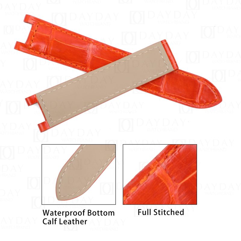 replacement Orange Leather Watch Band Single Folded fit for Pasha de Cartier strap for sale (1)