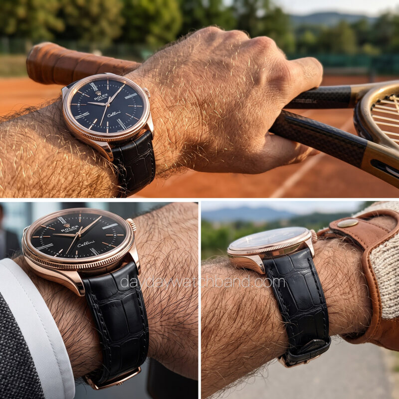 rolex cellini leather strap on wrist