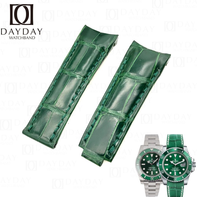 Rolex-Submariner-matte-black-Alligator-leather-watch-strap-band-20mm-replacement-curved-end