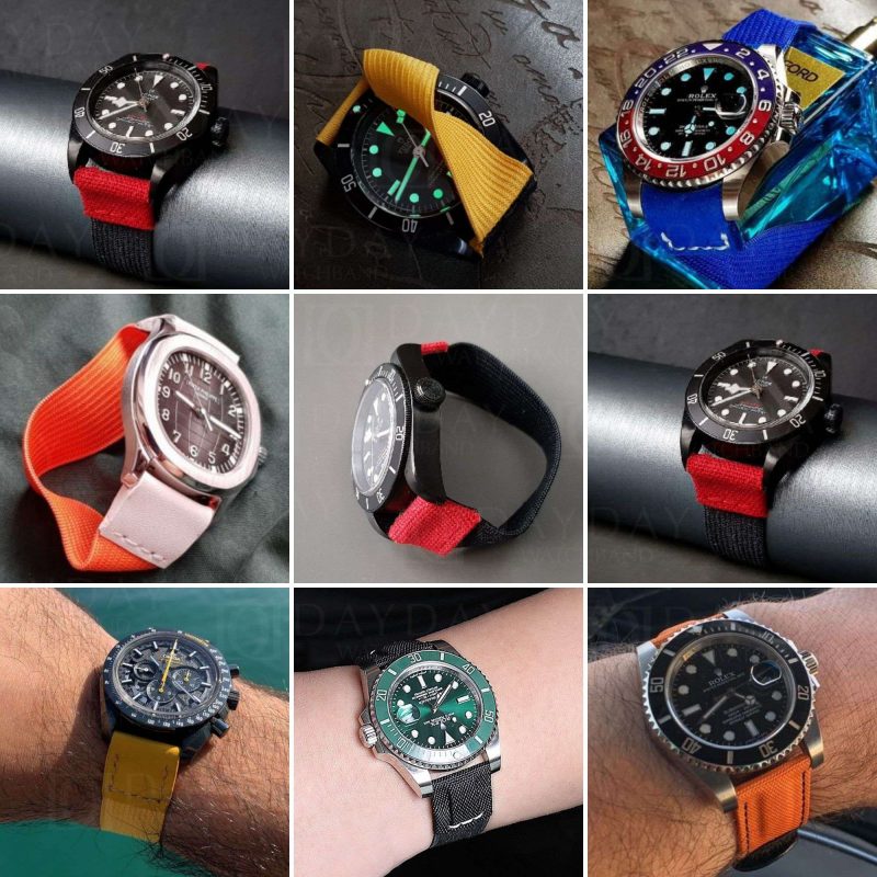 20mm 21mm 22mm Elastic watch band black canvas nylon elastic strap for Rolex Omega Blancpain Patek Philippe strap