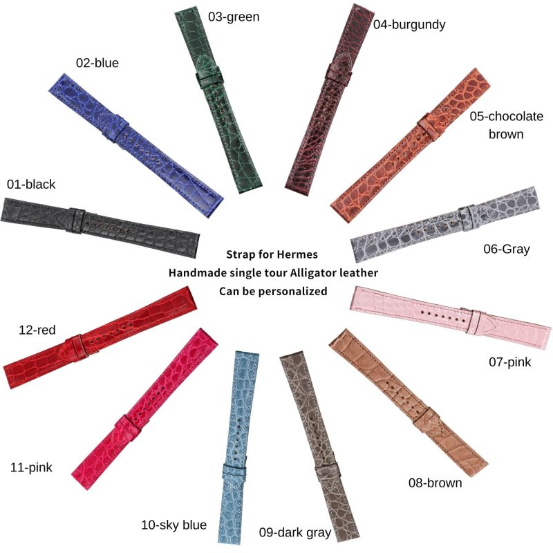 Alligator single tour leather straps replacement for Hermes Cape cod Heure H single watch bands
