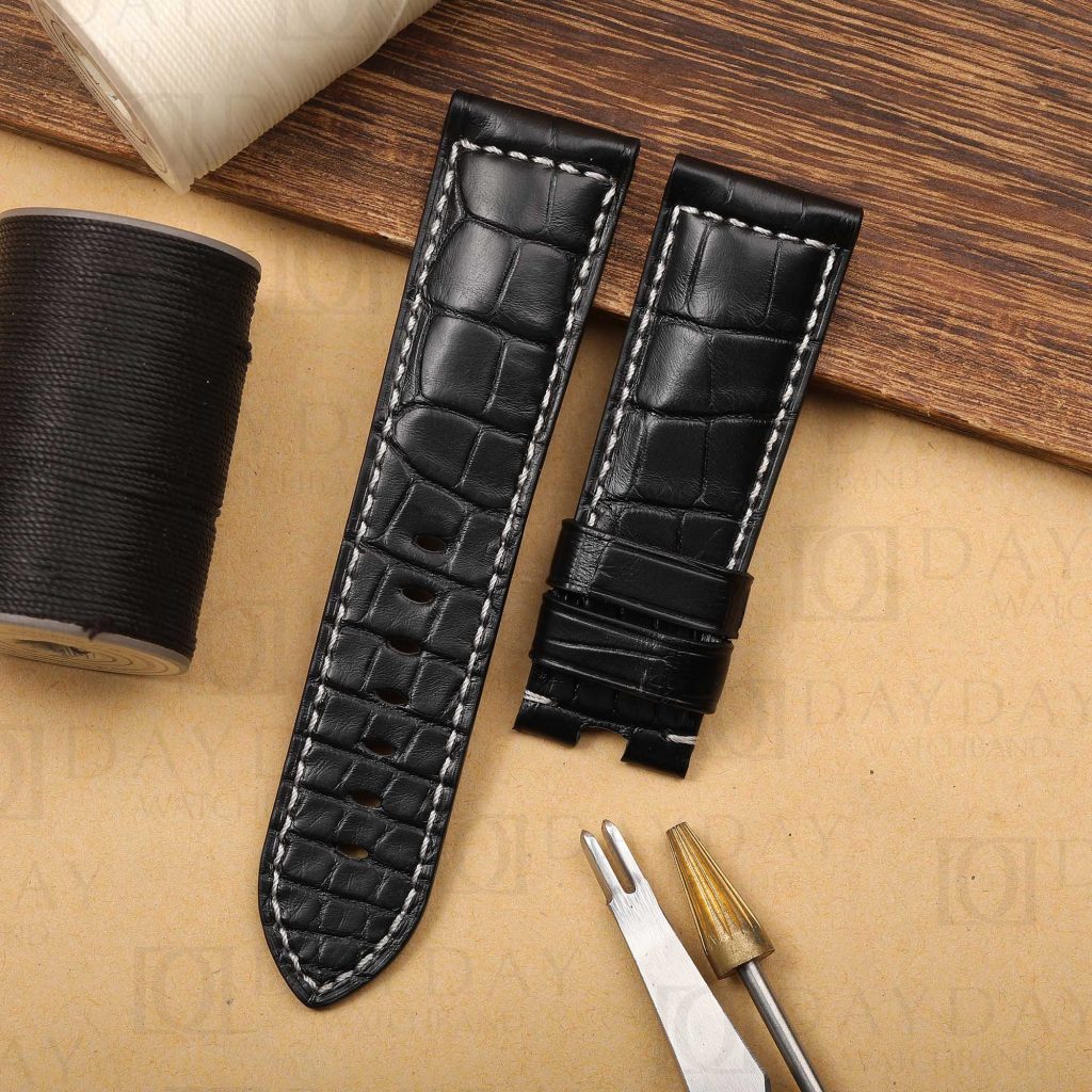 Buy Handmade Alligator Crocodile black leather straps for Panerai replacement watch bands (1)