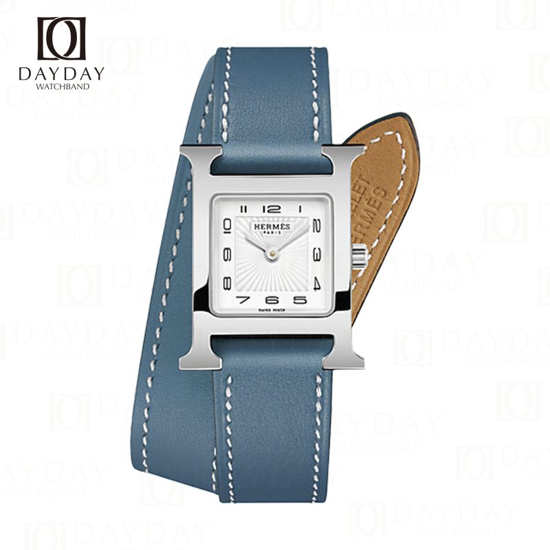 Buy custom bespoke blue genuine Epsom leather double tour watch band replacement for sale fit for Hermes Cape cod, Heure H, Arceau watch