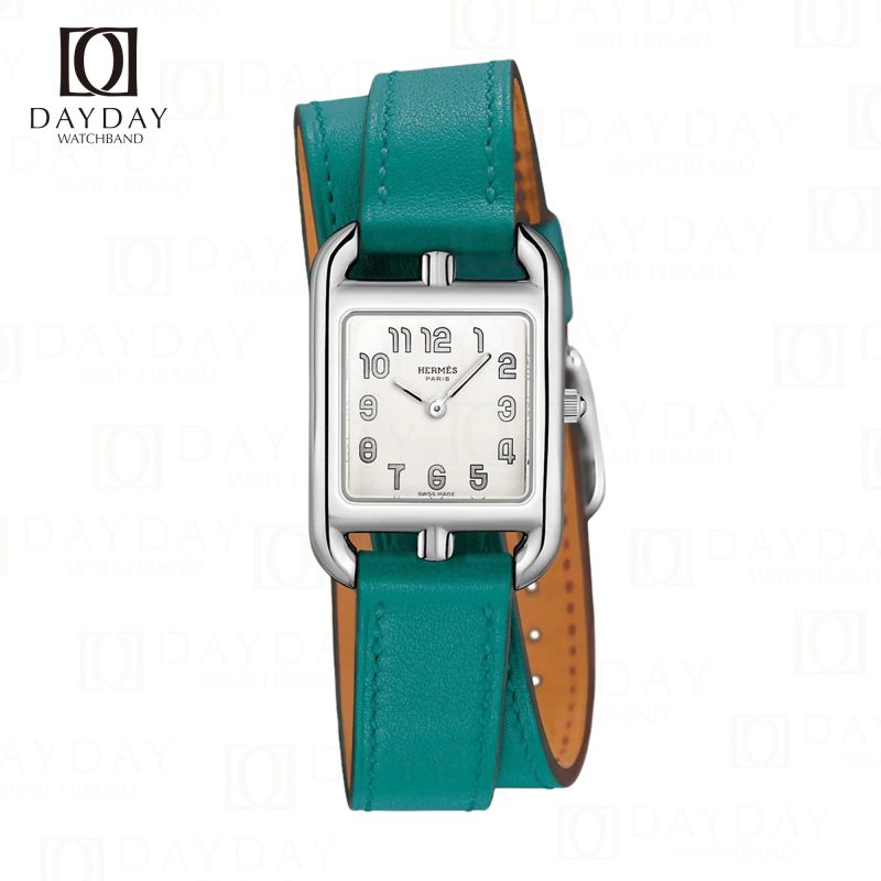 Buy custom bespoke green genuine Epsom leather double tour watch band replacement for sale fit for Hermes Cape cod, Heure H, Arceau watch