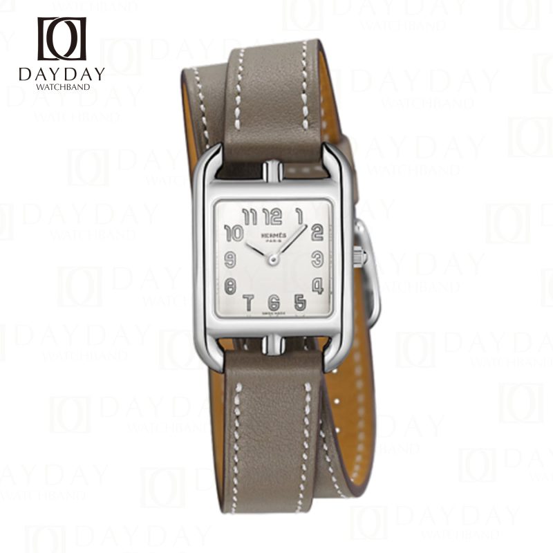 Buy custom bespoke grey genuine Epsom leather double tour watch band replacement for sale fit for Hermes Cape cod, Heure H, Arceau watch