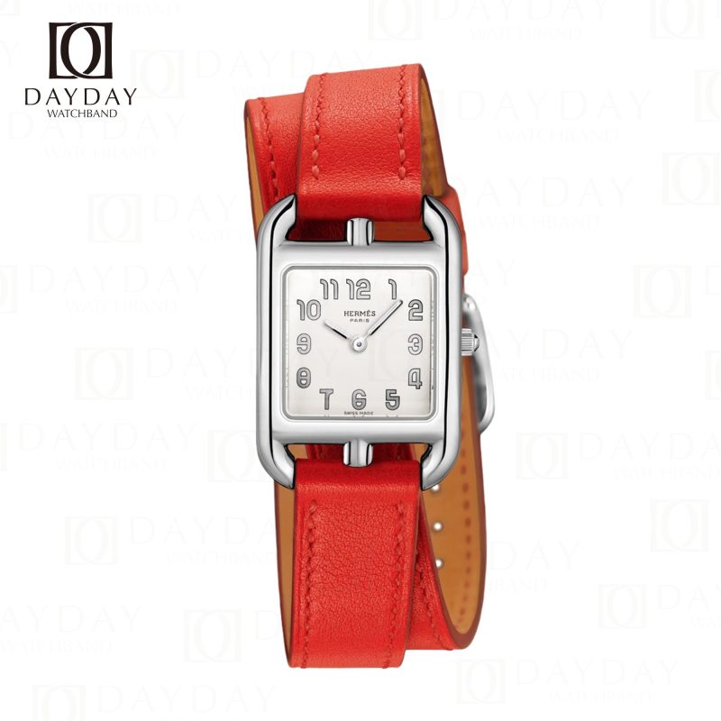 Buy custom bespoke red genuine Epsom leather double tour watch band replacement for sale fit for Hermes Cape cod, Heure H, Arceau watch
