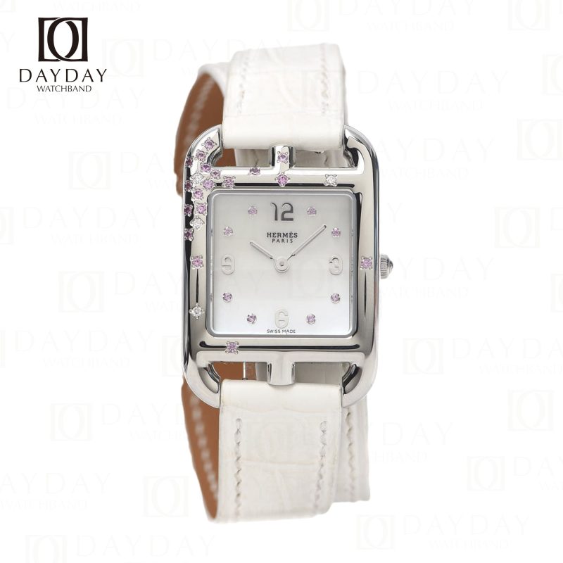 Buy custom bespoke white genuine Epsom leather double tour watch band replacement for sale fit for Hermes Cape cod, Heure H, Arceau watch