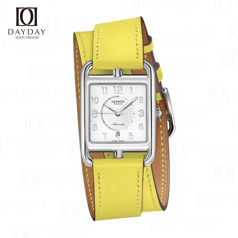 Buy custom bespoke yellow genuine Epsom leather double tour watch band replacement for sale fit for Hermes Cape cod, Heure H, Arceau watch