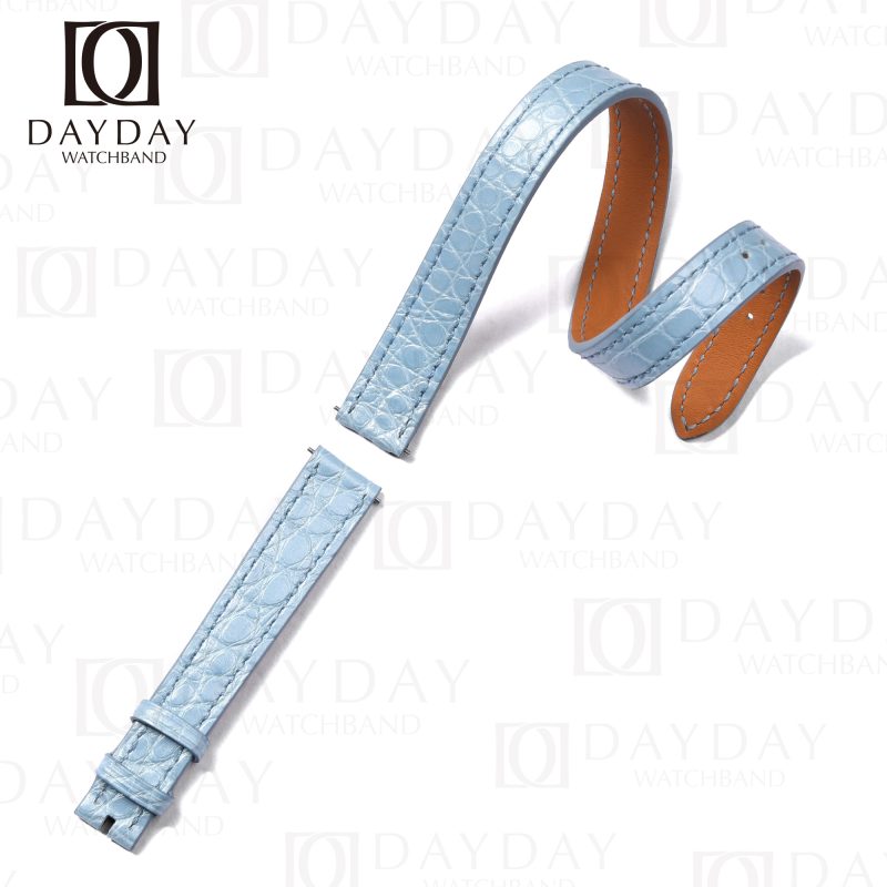 Custom Double Tour watch Pearl Blue alligator leather for Hermes Cape Cod Heure H Arceau strap