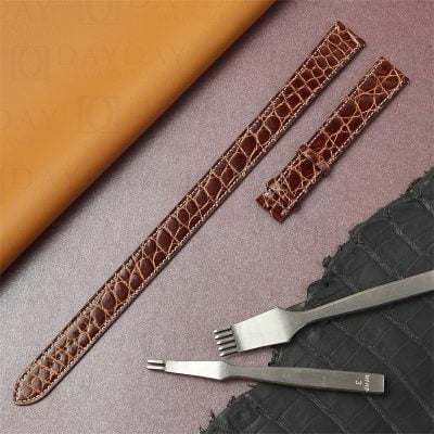 GENUINE Hermes WATCH STRAP BAND TOBACCO BROWN COLOR SMOOTH CALFSKIN LEATHER  12 mm x 10 mm NEW