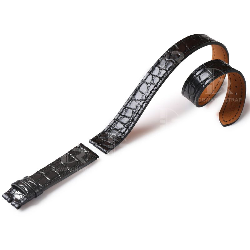 Custom Double Tour watchbands black alligator leather for Hermes Cape Cod Heure H Arceau straps