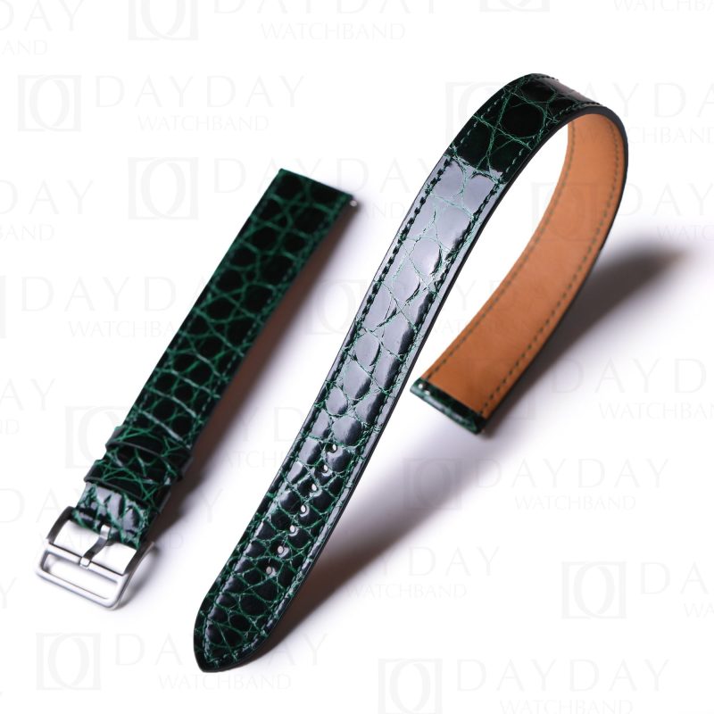 Custom Double Tour watch bands green alligator leather for Hermes Cape Cod Heure H Arceau strap