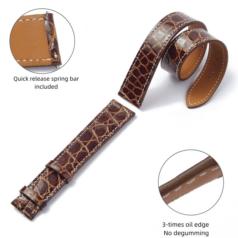 Custom Double Tour watch band brown alligator leather for Hermes Cape Cod Heure H Arceau strap