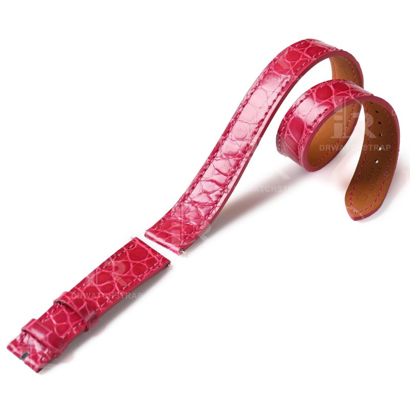 Custom Double Tour watch bands pink alligator leather for Hermes Cape Cod Heure H Arceau strap