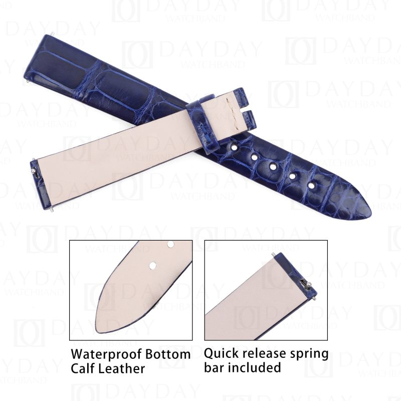 Custom replacement handmade blue crocodile leather watchband aftermarket for Jaeger LeCoultre JLC Rendez-Vous Reverso strap