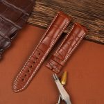 Custom genuine brown American Alligator Belly-Scale leather watch band replacement for Breitling Bentley Navitimer Superocean luxury watch