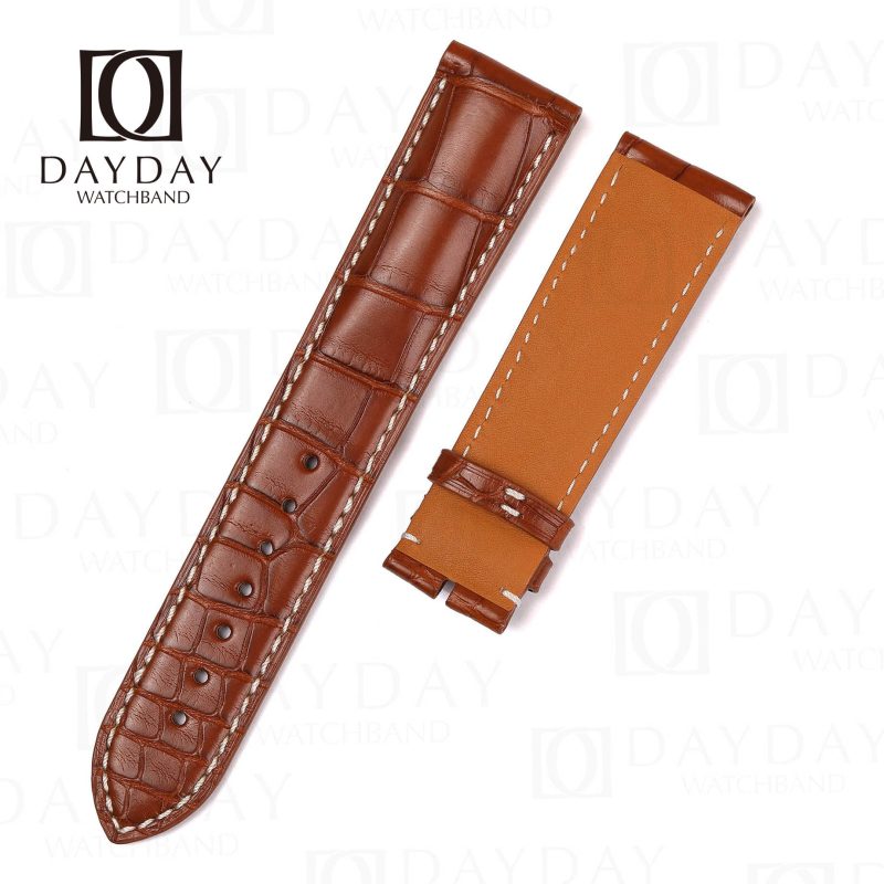 Custom genuine brown American Alligator Belly-Scale leather watch straps replacement for Breitling Bentley Navitimer Superocean luxury watch