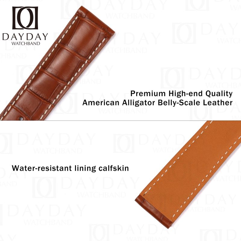 Custom genuine brown American Alligator Belly-Scale leather watch straps replacement for Breitling Bentley Navitimer Superocean luxury watch