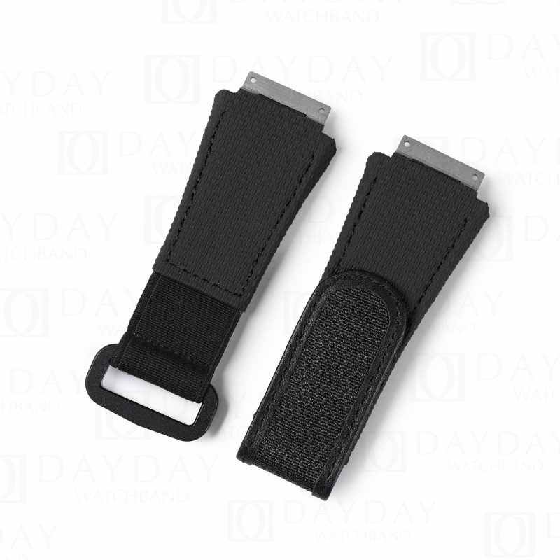 Custom handmade Black rubber nylon canvas watchbands for Richard Miller strap