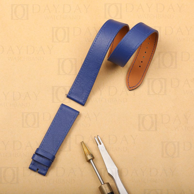 Custom handmade Blue leather double tour watch strap replacement for Hermes Cape cod, Heure H, Arceau watch