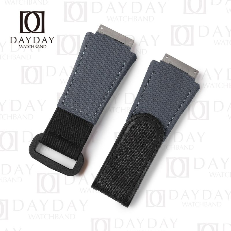 Custom handmade Dark Grey rubber nylon canvas watchbands for Richard Miller strap