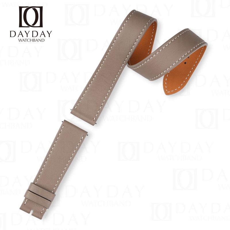 Custom handmade Grey Epsom leather double tour watch strap replacement for Hermes Cape cod, Heure H, Arceau watch